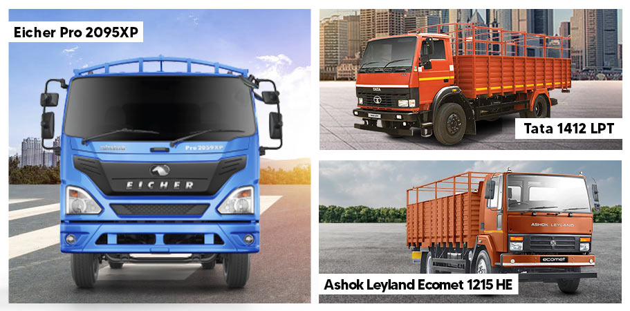 Compare Ashok Leyland Ecomet 1215 HE Vs Eicher Pro 2095XP Vs Tata 1412 LPT Trucks