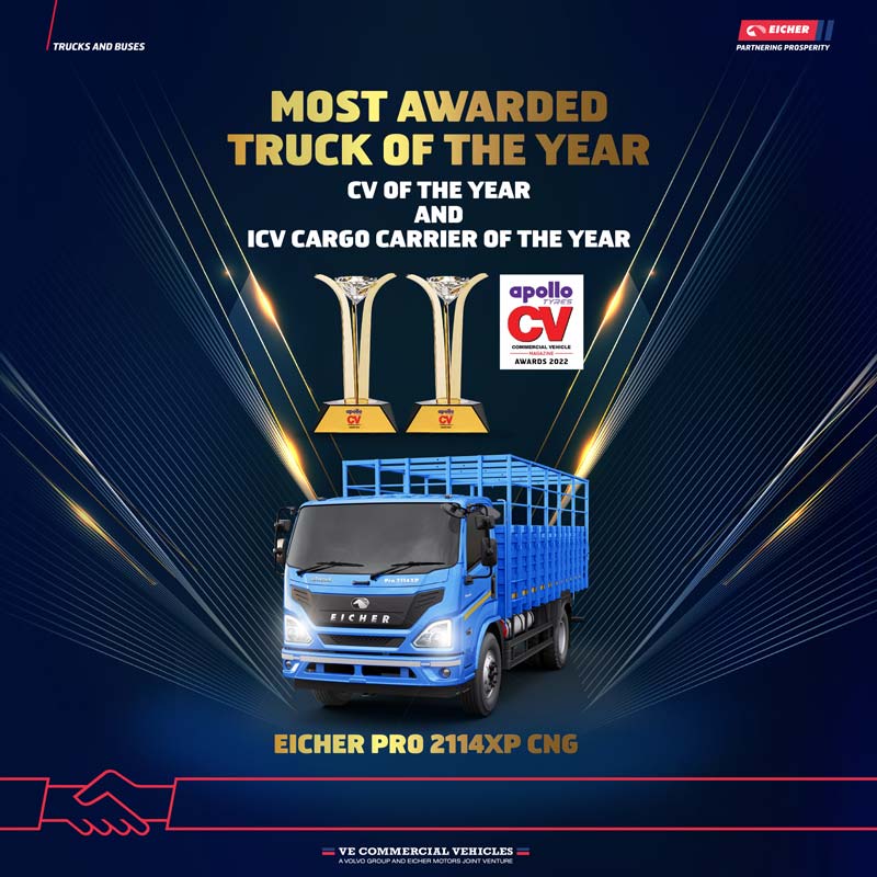 Eicher Pro 2114XP CNG won the ICV Cargo Carrier of the Year