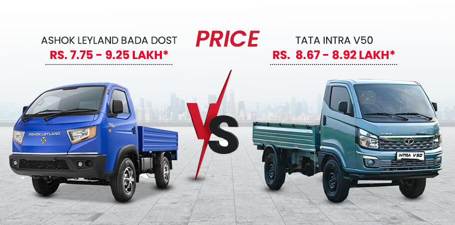 ashok leyland-bada dost vs tata intra-v50 pickup Comparison price